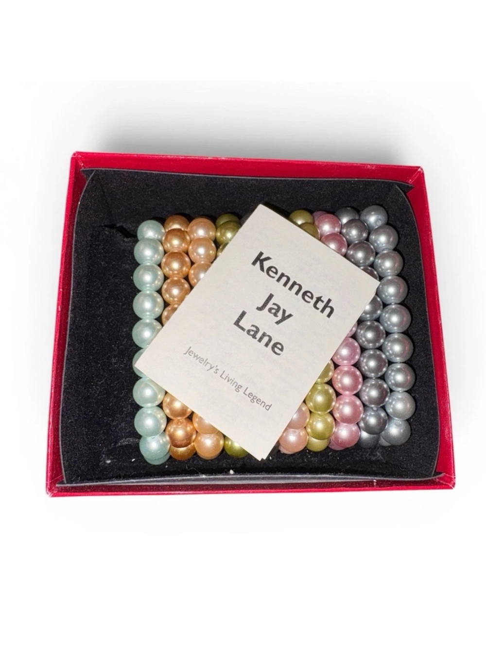 Kenneth Jay Lane KJL 10pc Faux Pearl Stretch Bracelet Set Boxed Pastel Signed